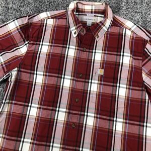 Carhartt Shirt Mens Large Red Plaid Short Sleeve Button Up Relaxed Fit Workwear